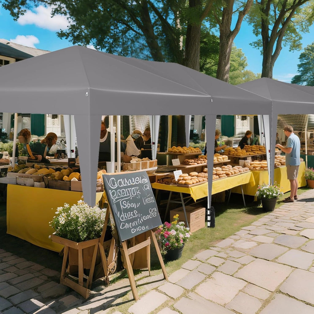 3x5,9 m Gazebo da Giardino Pieghevole, Regolabile in Altezza, Gazebo Esterno Impermeabile Antivento con Borsa a Rotelle, Montaggio Veloce, Tendone per Feste, Mercati e Matrimoni (Grigio)