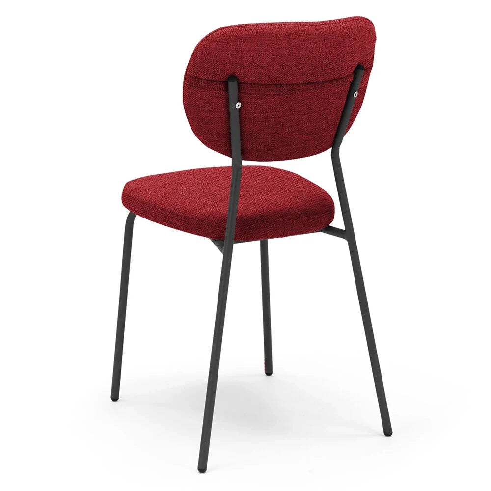 Sedia da pranzo imbottita VANESSA, 100% MADE IN ITALY, design moderno, gambe coniche robuste in metallo, schienale e seduta rivestiti con tessuto idrorepellente strutturato colore Rosso