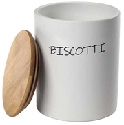 Barattolo in ceramica con tappo di legno Colore e Fantasia: BISCOTTIERA, COLORI: BIANCO