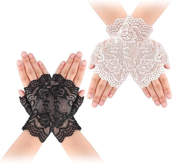 Manopole a coda corta - 2 paia - Donna - Senza dita - Abito da sposa - Festa del tè - Anni 20 - Bal di laurea - Accessorio per la sposa