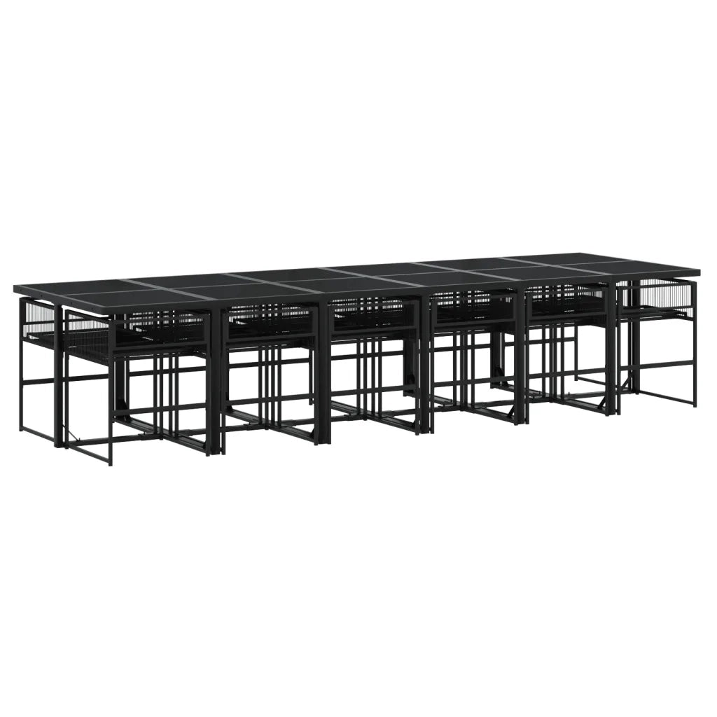 Set da Pranzo da Giardino 13pz con Cuscini Nero in Polyrattan 3295012