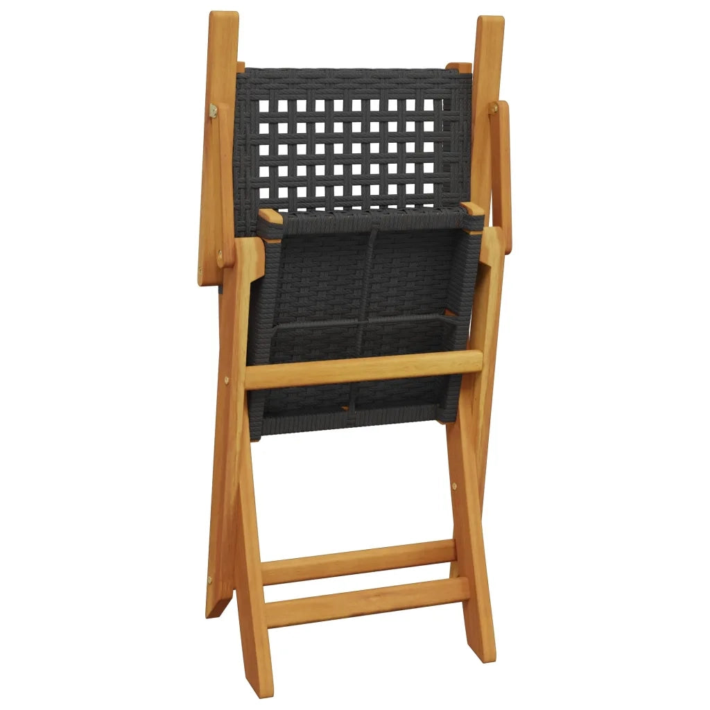 Sedie da Giardino 2 pz | Sedie da Esterno Nere Legno Massello Acacia e Polyrattan