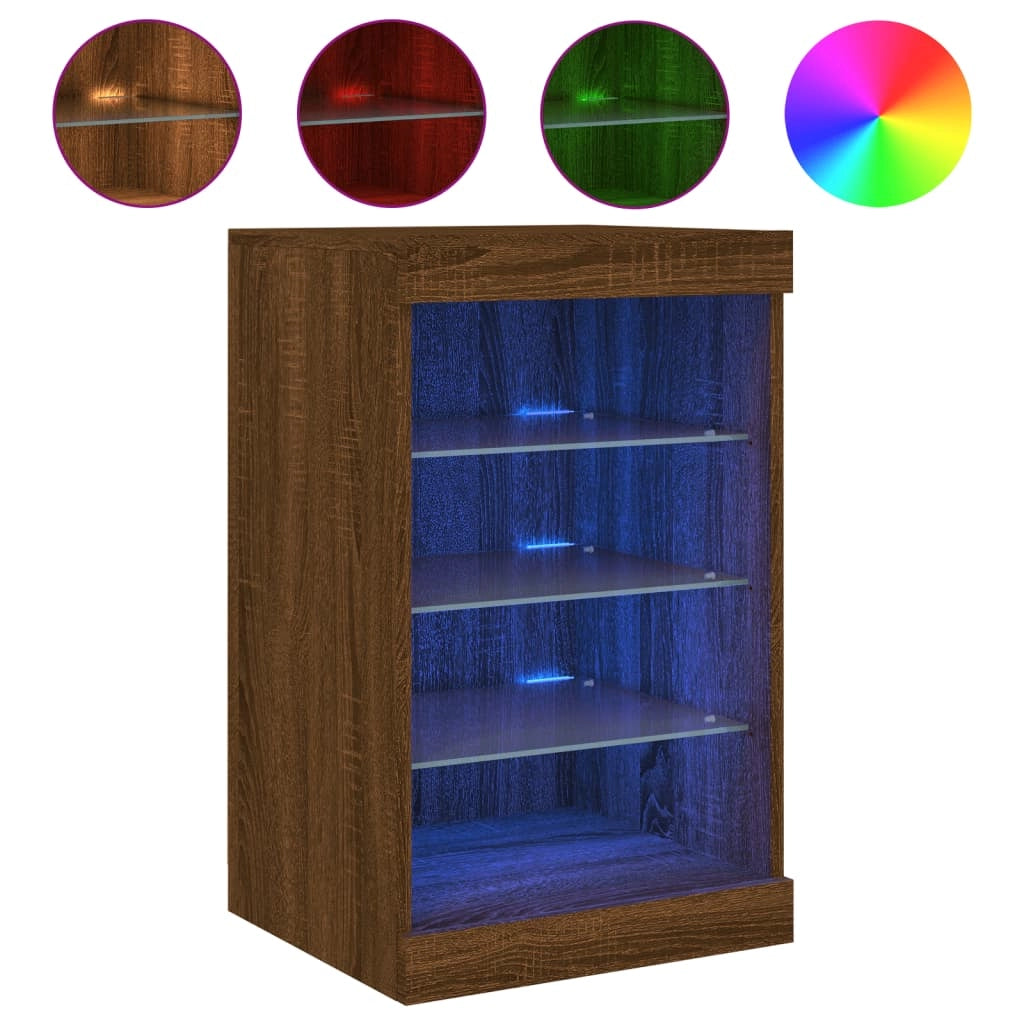 Credenza cassettiera armadio mobile contenitore organizer per cucina soggiorno salotto con luci LED 41 x 37 x 67 cm marrone 02_0029923