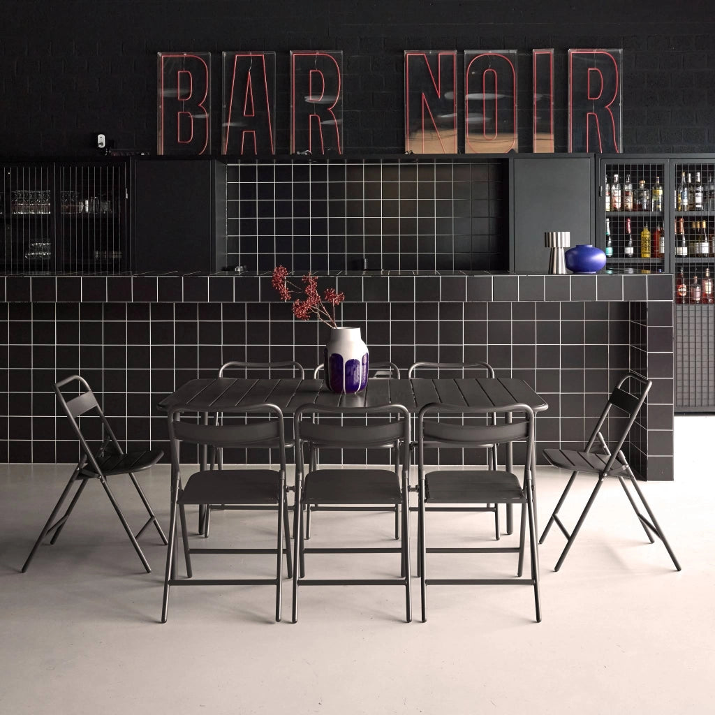 Set tavolo da giardino in acciaio con 8 sedie pieghevoli, 160cm,