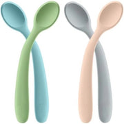 Esercitatori per cucchiai in silicone, 4 pezzi, cucchiaio alimentare flessibile 360°, cucchiaio morbido per bambini e bambini da 6 mesi
