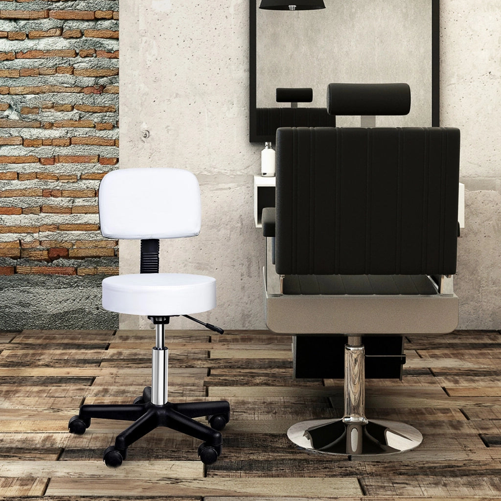 EasyComfort Sgabello Girevole con Schienale, Altezza Regolabile e 5 Ruote in pelle PU Bianca per Casa o Negozio
