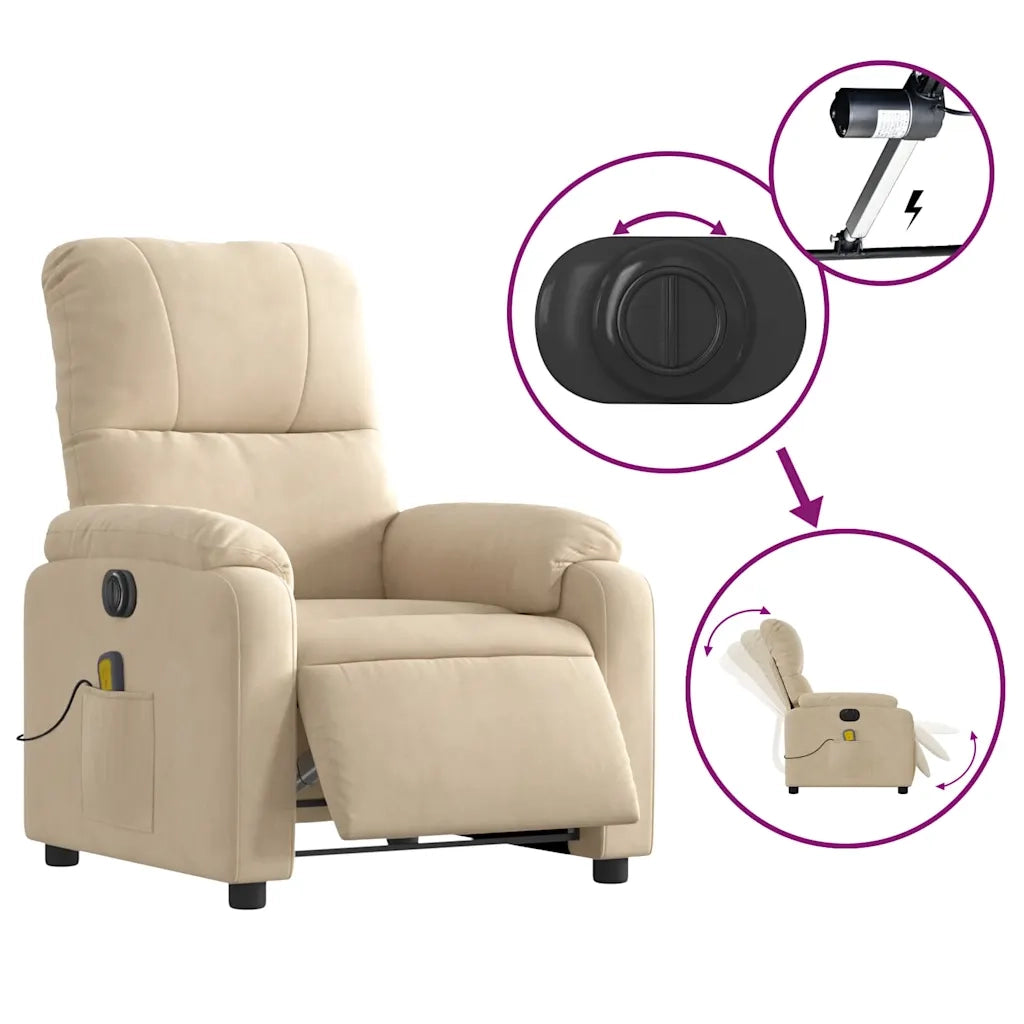 Divano Sedia-Poltrona Reclinabile Massaggiante Elettrica Crema Microfibra 927700