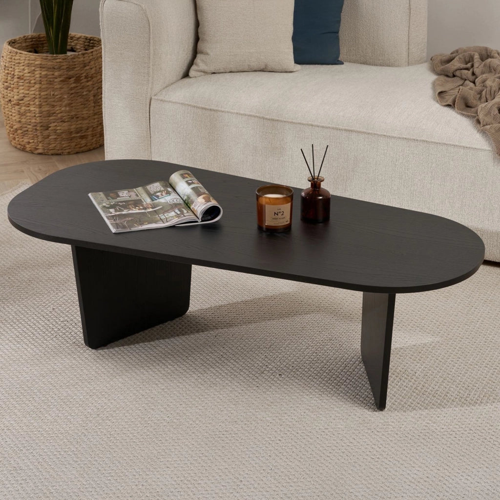 Dozza, Tavolino da Salotto Forma Ovale, 130x65x40h cm Nero