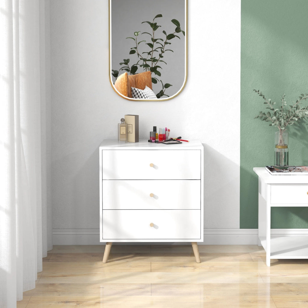Com¨° 3 Cassetti Design Scandinavo ¨C zephmum ¨C MDF Bianco Legno Massello Pino