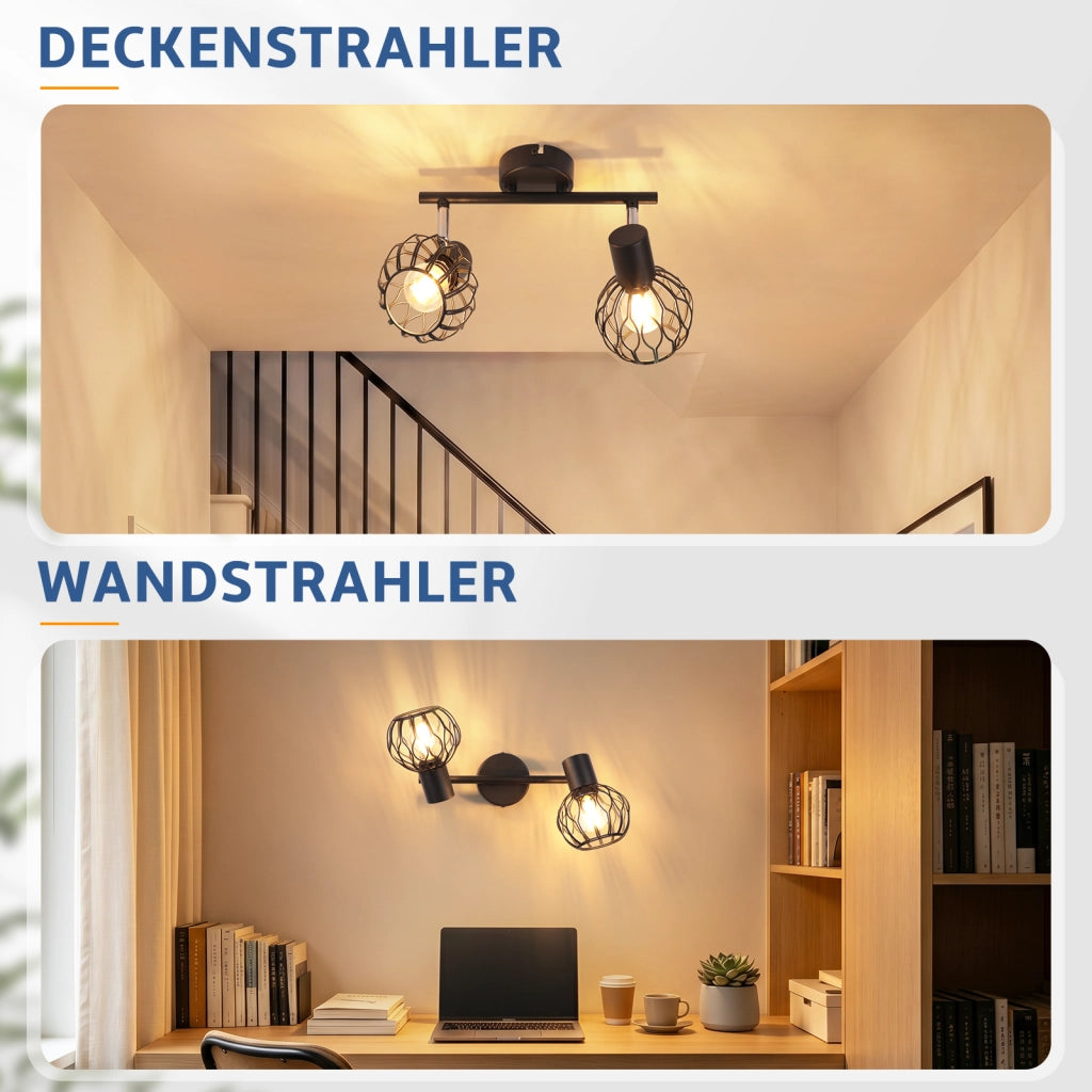 ZMH Faretto da soffitto 2 Luci Nero E14 Metall Orientabile Moderni per Soggiorno Cucina Corridoio Senza Lampadina