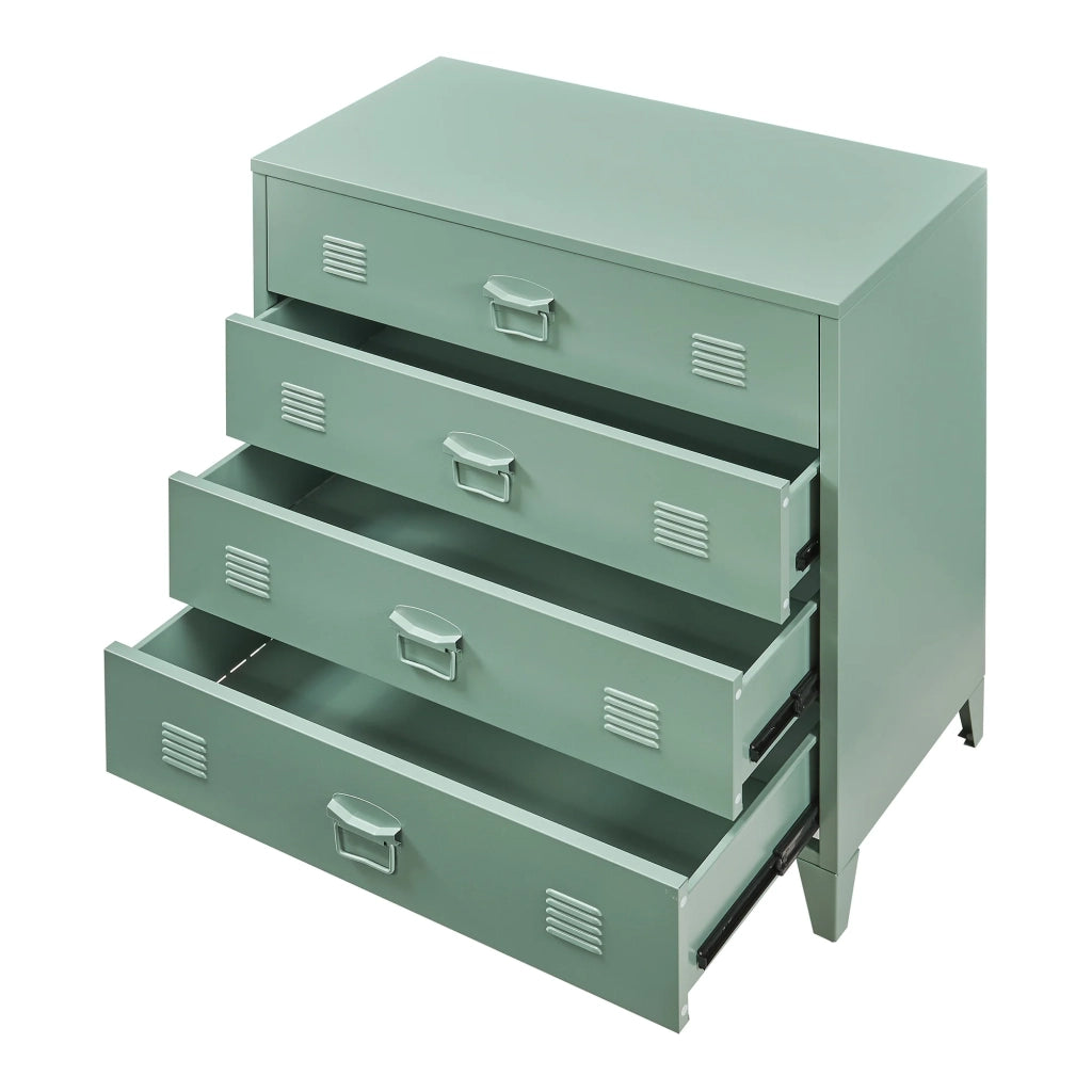Pratica cassettiera in metallo per ingresso soggiorno o camera da letto con 4 cassetti acciaio 92 x 80 x 40 cm verde opaco 03_0009308