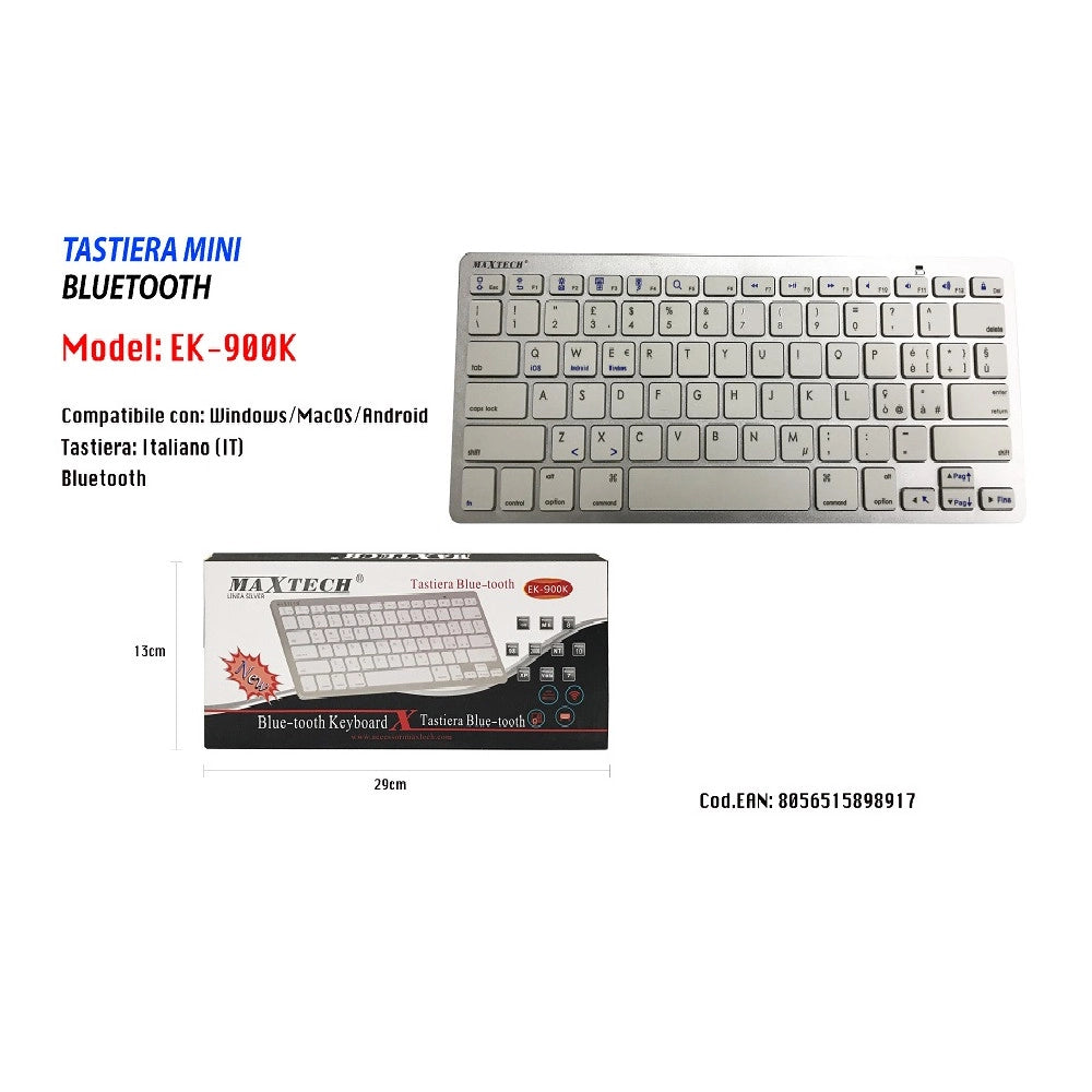 Trade Shop - Mini Tastiera Wireless Bluetooth Android Pc Smartphone Tablet Maxtech Ek900k -