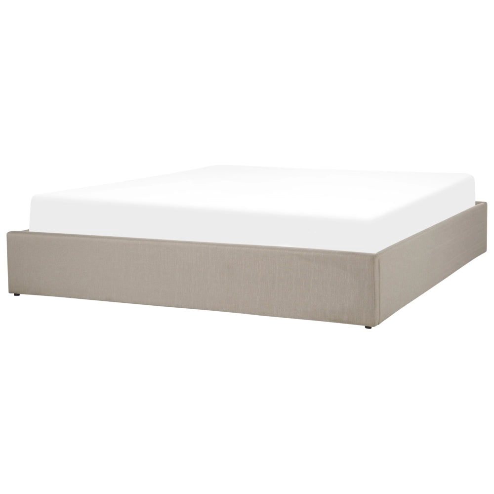 Letto a doghe in tessuto di poliestere beige imbottito ottomana contenitore 180 x 200 cm design moderno