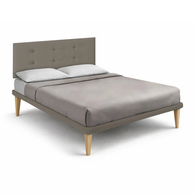 Letto imbottito Letto Matrimoniale alla Francese 140x190 cm Button - Similpelle,Cappuccino,Con rete