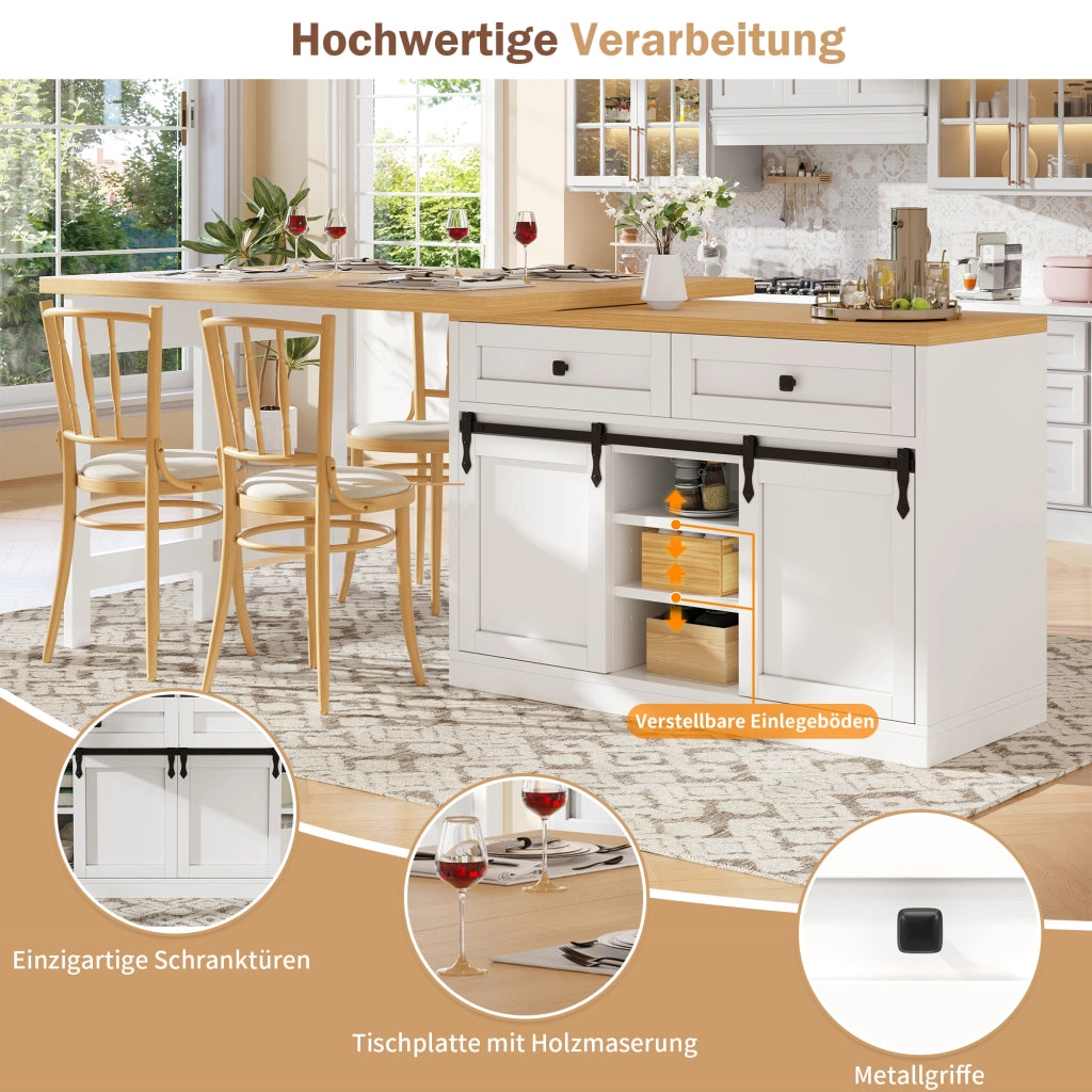 ISOLA DA CUCINA Girevole 120-197 cm Bianco MDF e Metallo