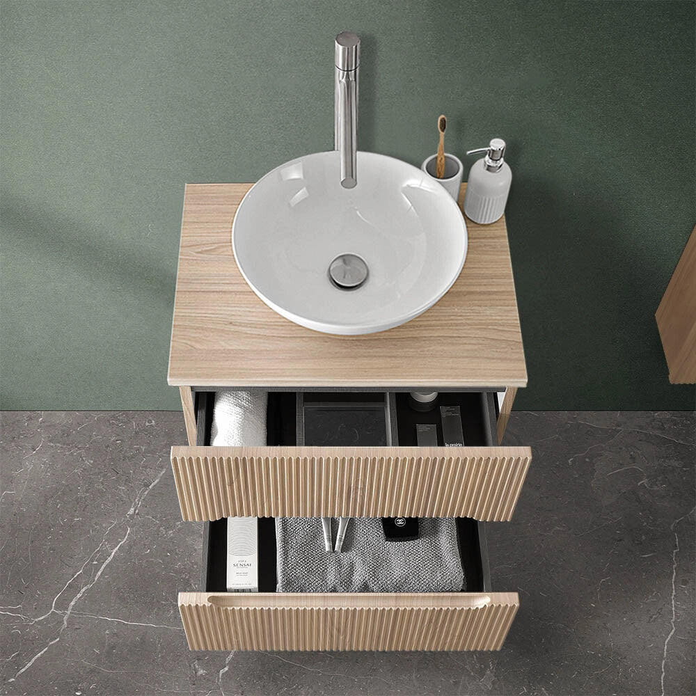 Mobile bagno sospeso cannettato 60 cm rovere chiaro con top Bali