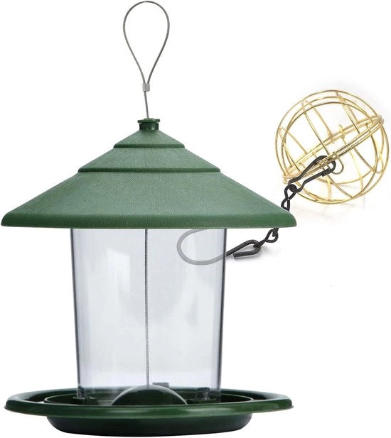 Alimentatore per uccelli selvatici - contenitore alimentare con piatto - miscela di semi di girasole, arachidi e noci