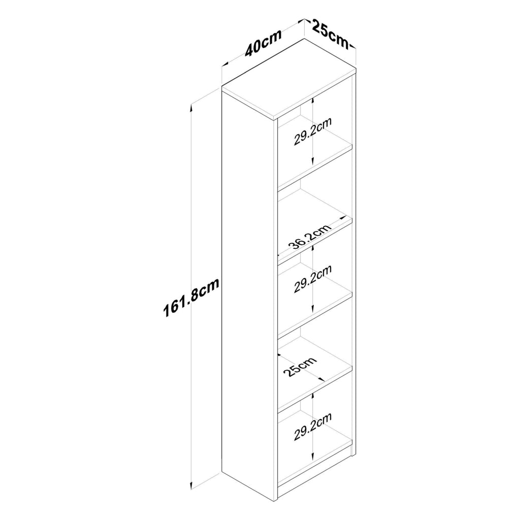 Biblioteca Clitunno, Libreria 4 Ripiani, 40x25x162h cm Bianco