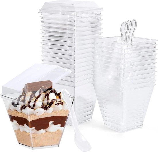 Set di dessertiere in plastica riutilizzabili con coperchio e cucchiai, 240 ml, insieme per dessert e feste