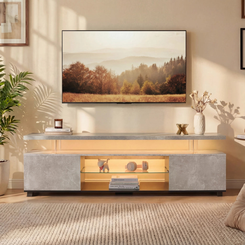 Mobile porta TV con striscia LED multicolore in legno ingegnerizzato grigio e nero