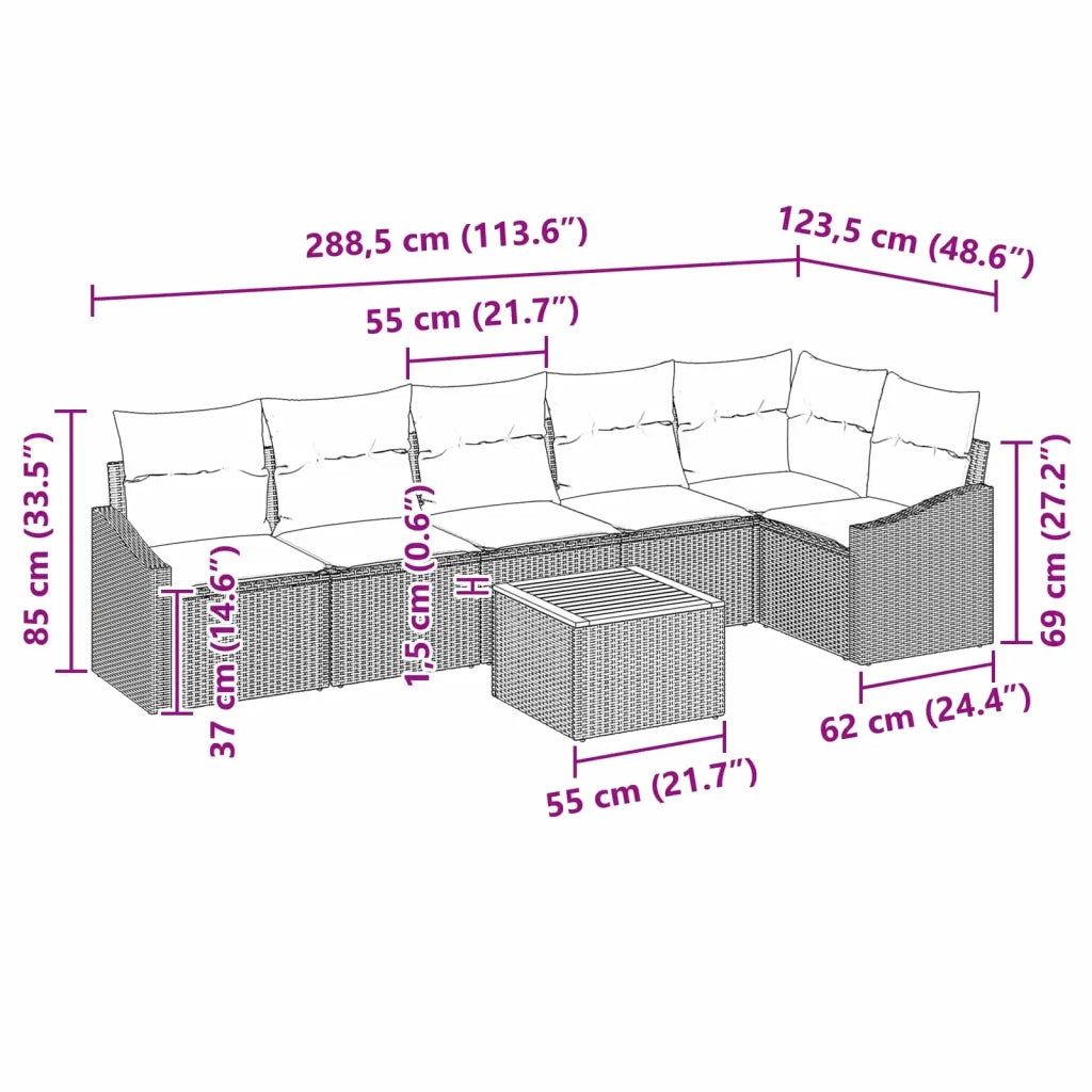 Set Divano da Giardino con cuscino 7 pcs Nero polyrattan 3347844