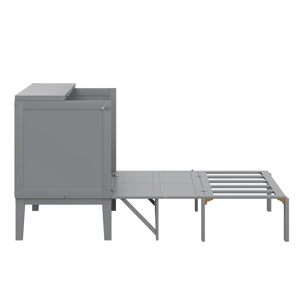Letto a scomparsa verticale singolo 90×200 cm salvaspazio con rete; senza materasso; legno; grigio