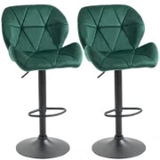Set 2 Sgabelli da Bar, Altezza Regolabile con Base in Metallo e Seduta in Velluto, Sgabelli Moderni con Schienale e Poggiapiedi, 46x48x83-104cm, Verde