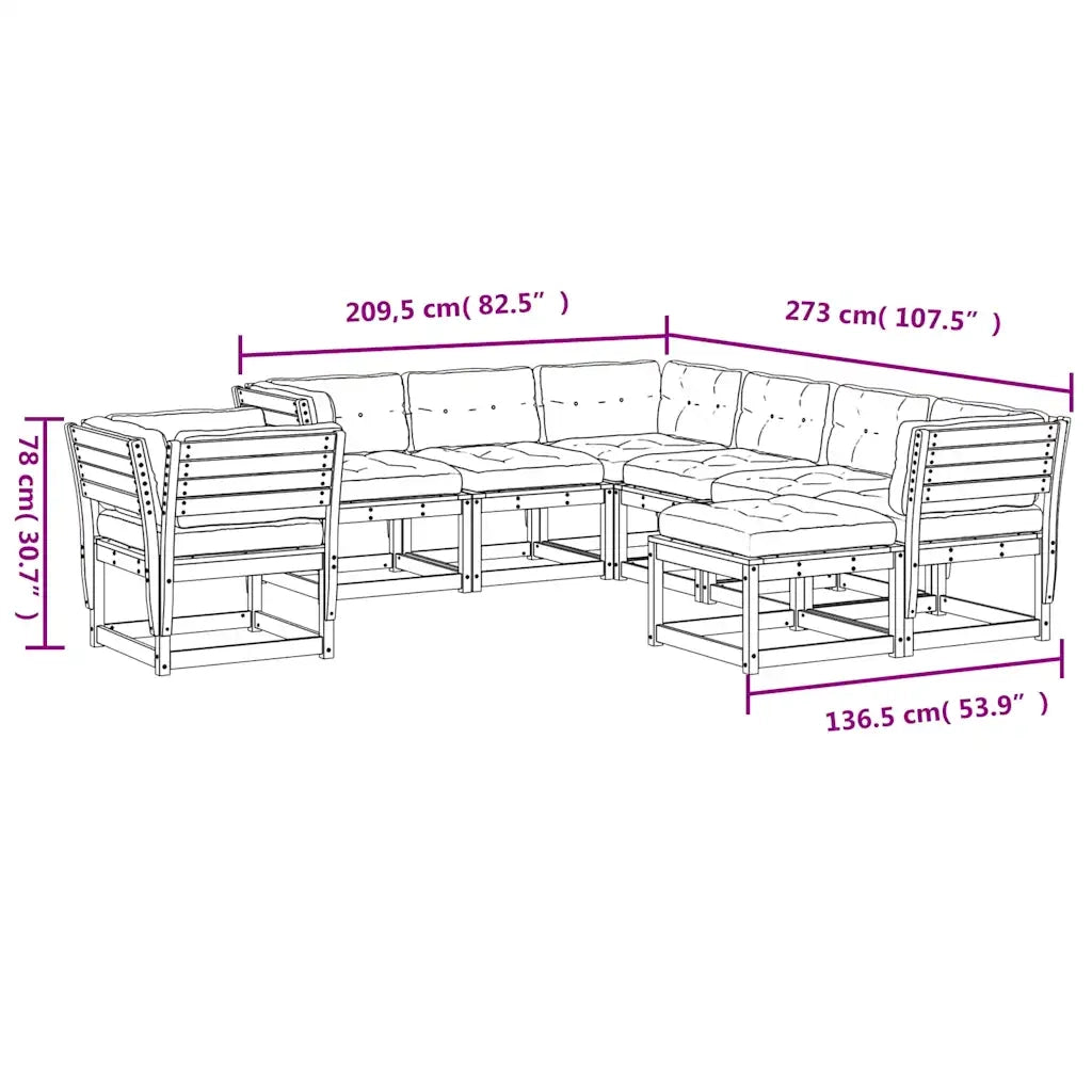 Set Salotto Giardino 8pz con Cuscini Bianco Legno Massello Pino