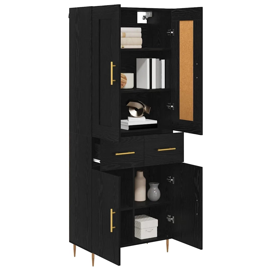 Credenza | Madia | Buffet da pranzo | Armadio da pranzo Rovere Nero 69,5 x 34 x 180 cm Legno multistrato