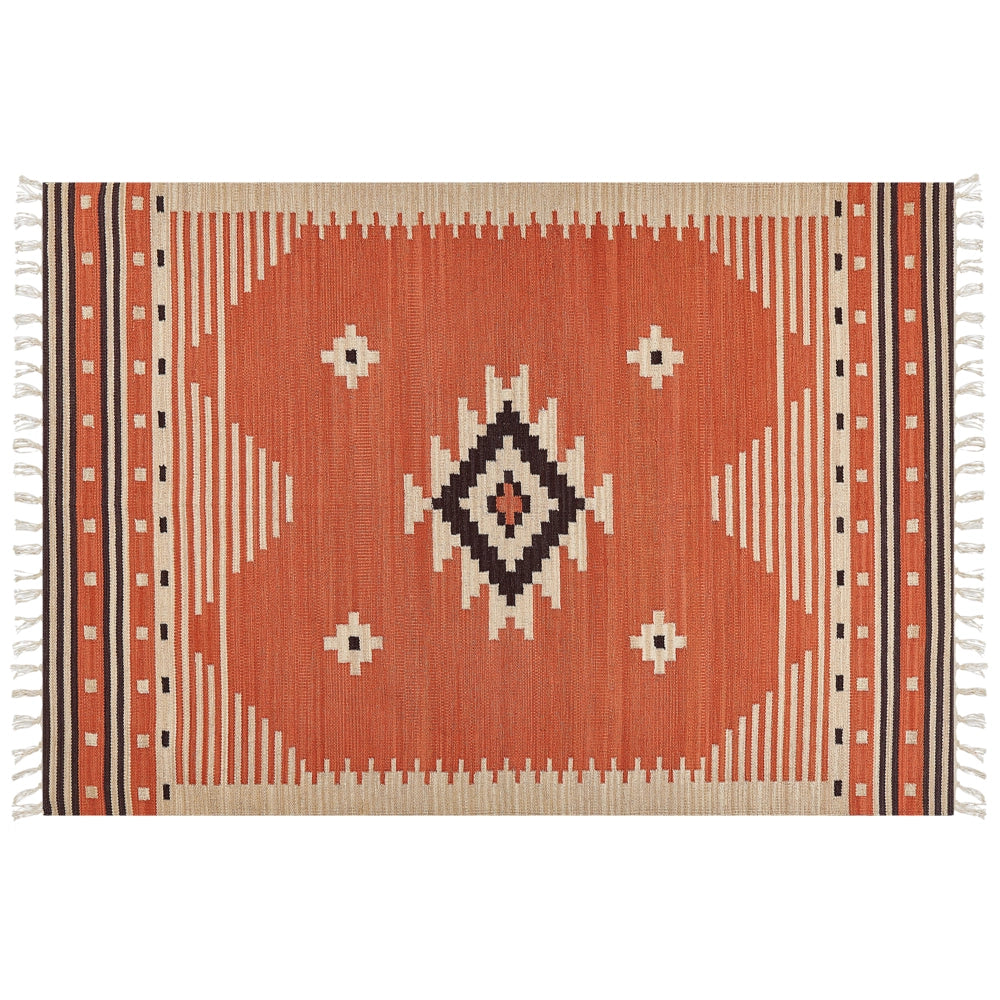Tappeto Kilim in cotone multicolore 160 x 230 cm con motivo geometrico reversibile e frange Rettangolare Tradizionale