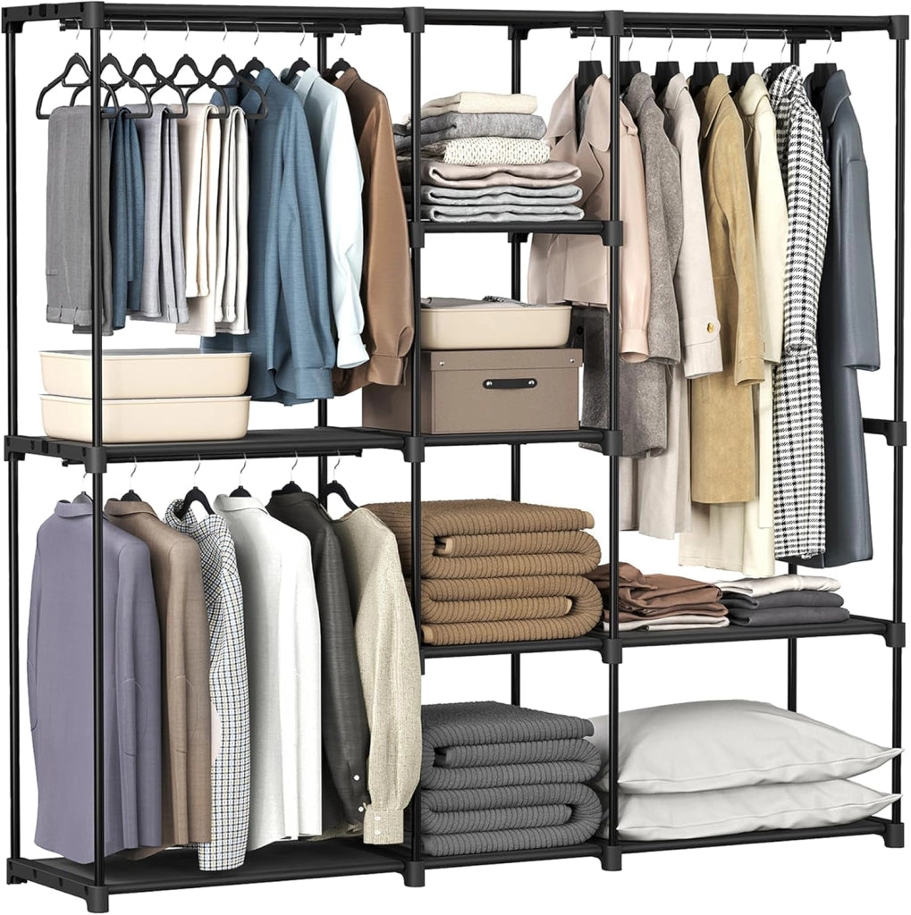 SONGMICS Armadio, Guardaroba Autoportante, con Barre Appendiabiti, Portabiti Ripiani in Tessuto, Struttura in Metallo, 182 x 43 x 182 cm, Talpa RYG037R02