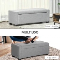 Panca Fondoletto con Vano Contenitore in Tessuto, 120x50x44cm - Grigio