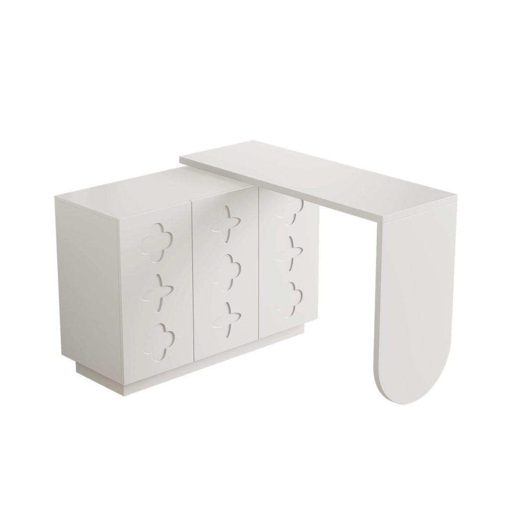 Scrivania angolare girevole a L 110 cm in MDF bianco con mobile contenitore