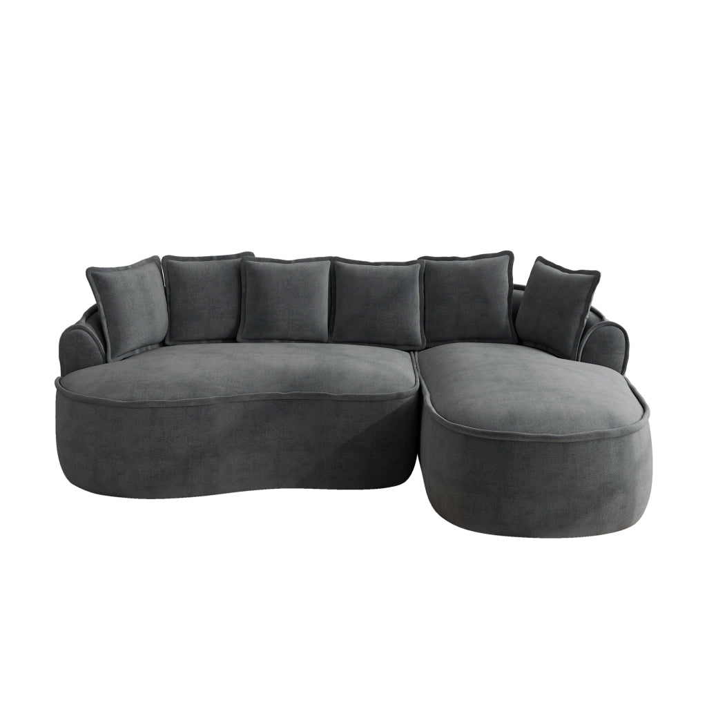 Divano Angolare Chaise Longue Modulare ¨C MINIMAL ¨C Tessuto Chenille, Grigio, con Cuscini
