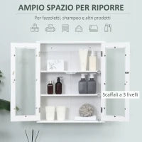 kleankin Armadietto Pensile Bagno a 2 Ante in Legno e Vetro con Ripiano Regolabile, 55x20x65 cm, Bianco
