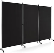 Paravento da Interno in Metallo, Separé Divisorio Interno Pieghevole con Piedini Stabili, Pannelli Divisori per Interni per Casa e Ufficio (Nero, 262 x 180 cm (3 Pannelli con ruote))
