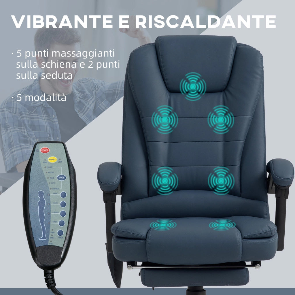 Sedia Operativa da Ufficio con 7 Punti Massaggianti e Poggiapiedi Blu