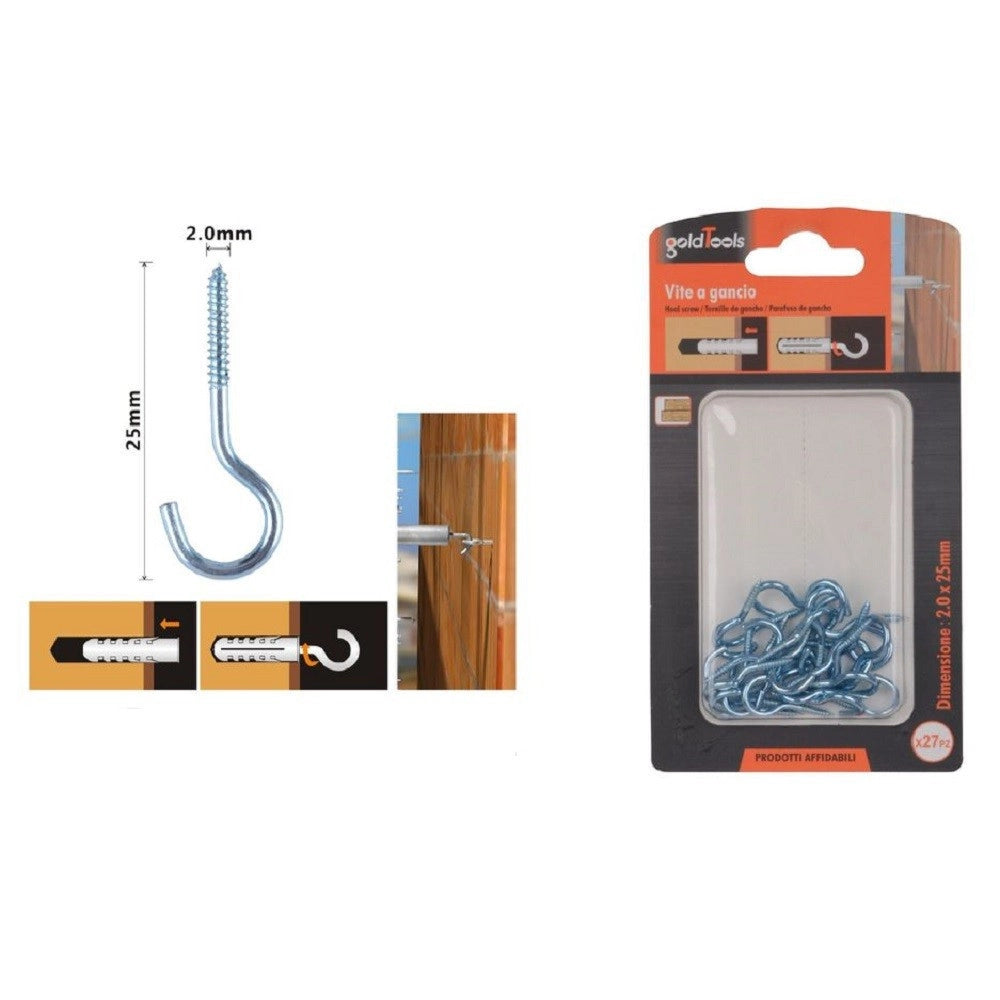 Trade Shop - Set 27 Pezzi Viti Vite A Gancio Ganci 2 X 25 Mm Con Filettatura Per Legno 90735 -