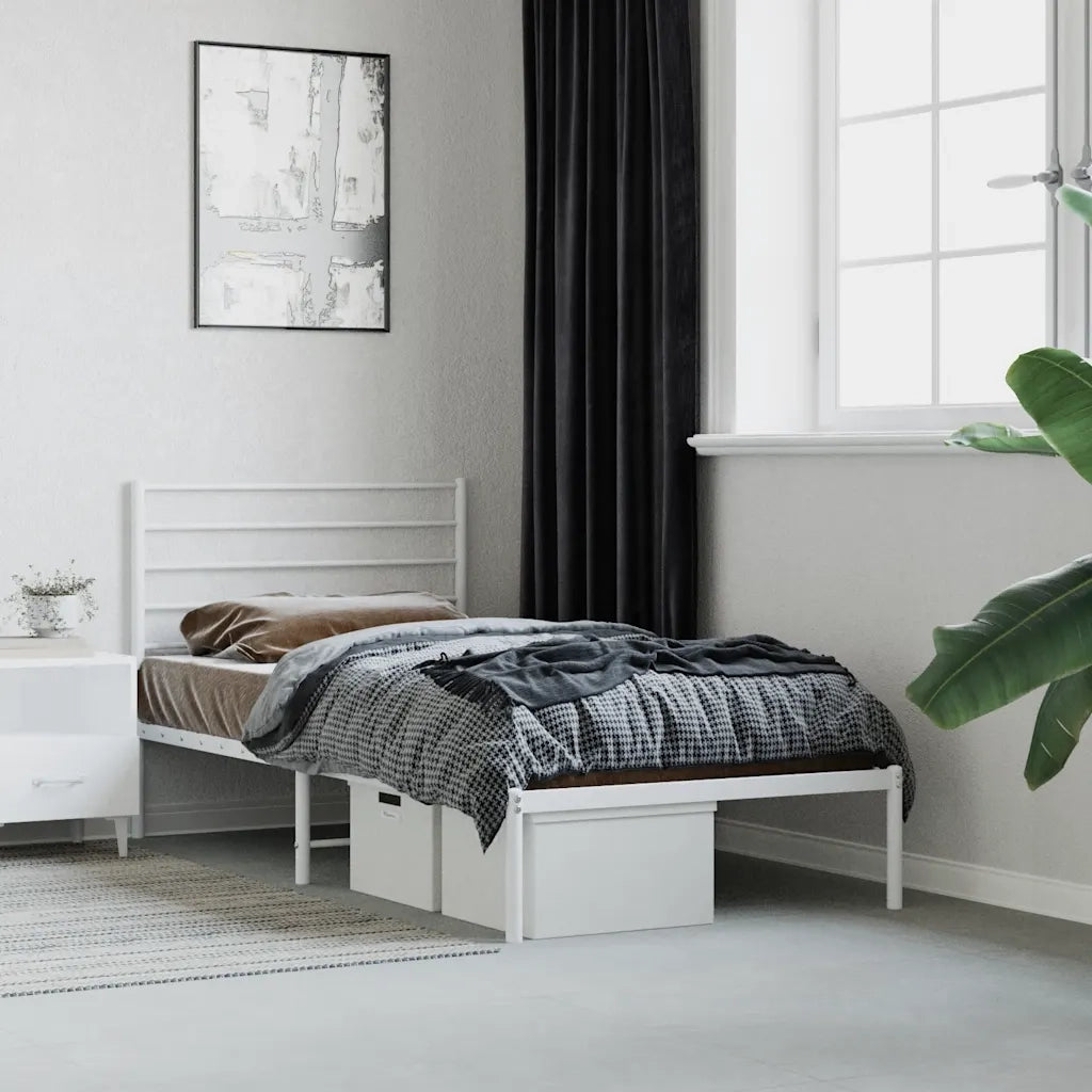 Letto singolo | Letto per adulti | Giroletto con Testiera Metallo Bianco 90x200 cm