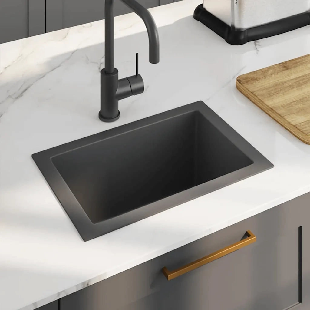 Lavello da Cucina Lavorato a Mano-Lavandino-Lavabo Nero in Acciaio Inox 996204