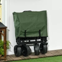 Carrello da Giardino 110L con Maniglia Telescopica e Fondo Apribile in Acciaio e Tessuto Oxford, Cachi
