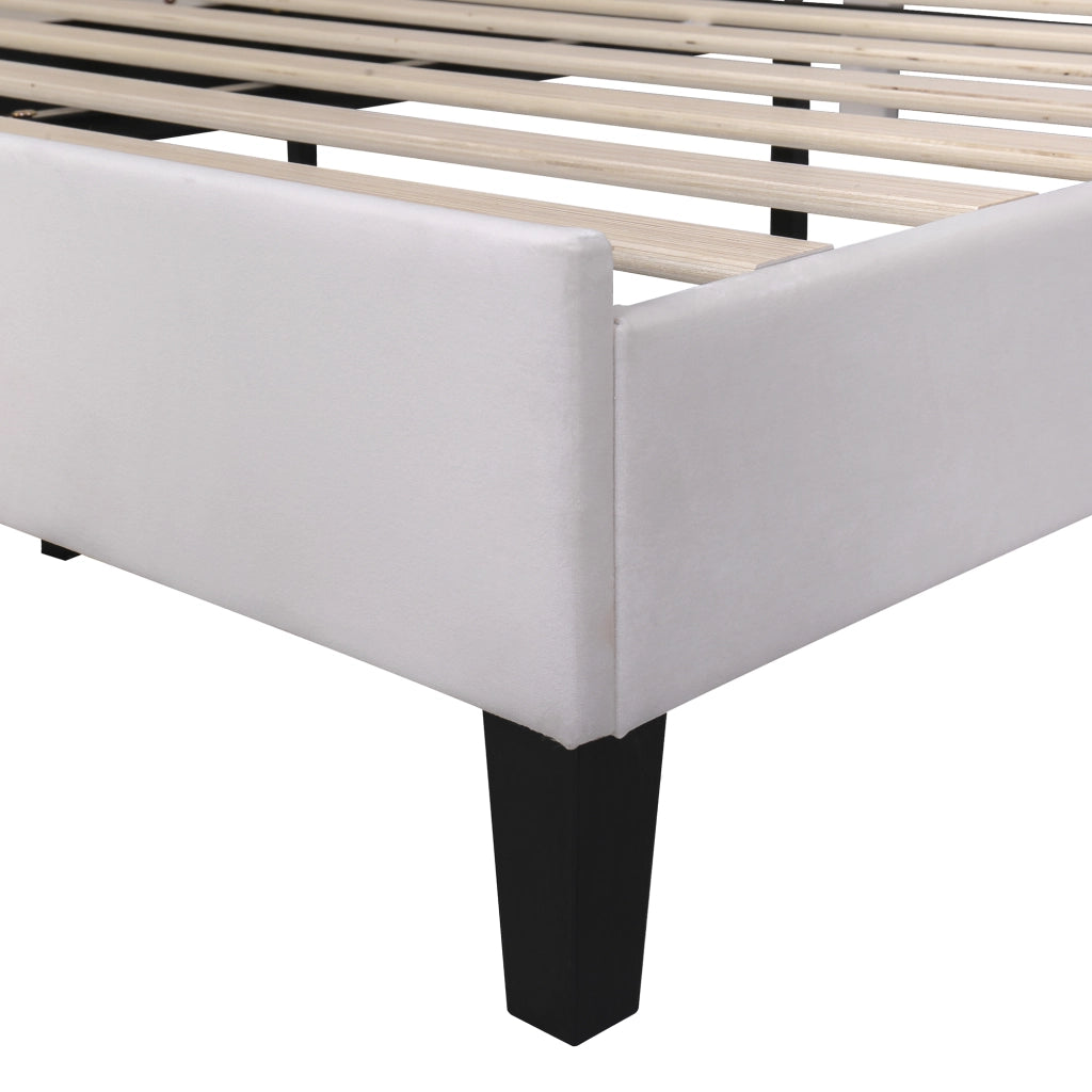 OKWISH Letto Imbottito 140×200 cm, Letto Matrimoniale con Testiera a Fiore, 12 Doghe e Imbottitura, senza Materasso, Beige