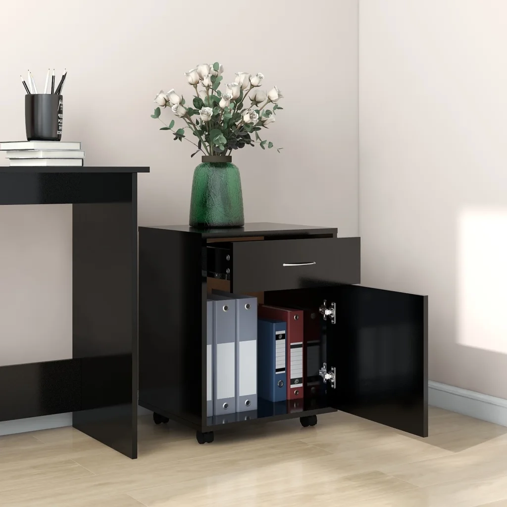 Mobiletto con Rotelle Nero 45x38x54cm in Legno Multistrato 808441