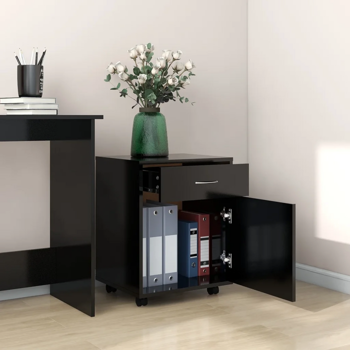 Mobiletto con Rotelle Nero 45x38x54cm in Legno Multistrato 808441