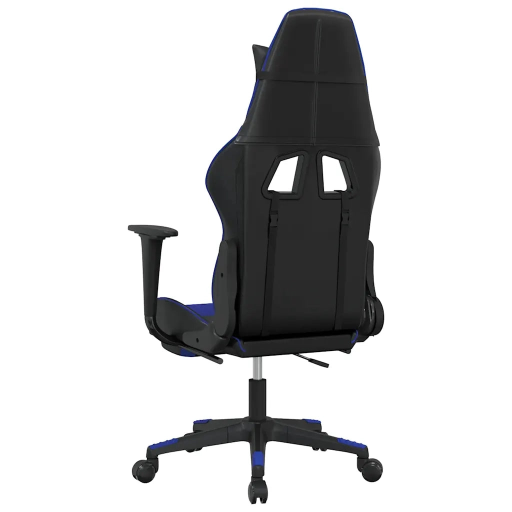 Sedia da Gaming | Sedia da e-sports Massaggiante Poggiapiedi Nero e Blu Similpelle