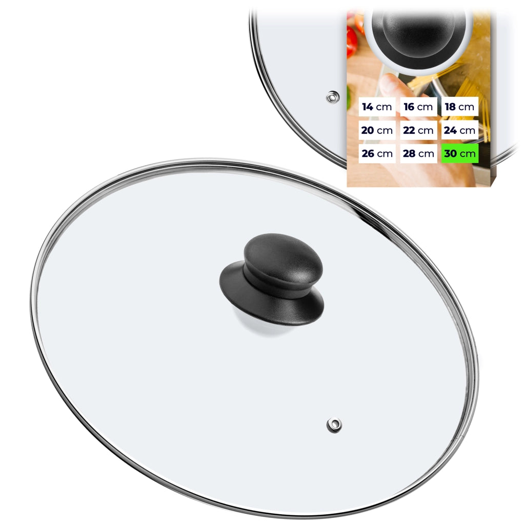 Set di coperchi in vetro KADAX da 28+30 cm resistenti al calore per pentole e padelle.