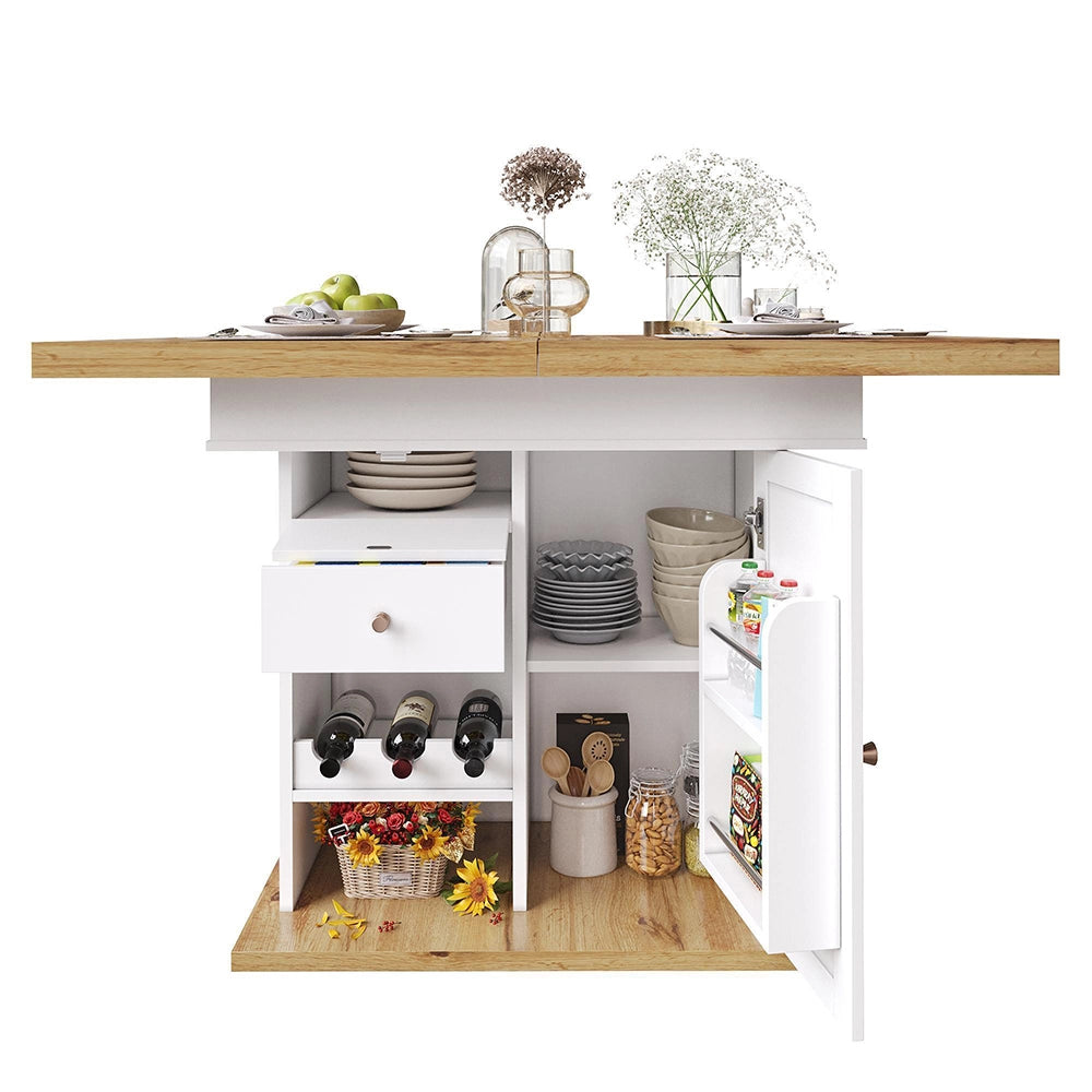Tavolo estensibile - Xylo - 110-140x80cm con scaffale vino bianco