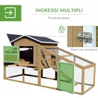 Pollaio per Galline Ovaiole da Esterno con Zona di Corsa, Pollaio per Galline da Esterno con Zona di Nidificazione e Vassoio Estraibile da Giardino in Legno, 200x80x105 cm