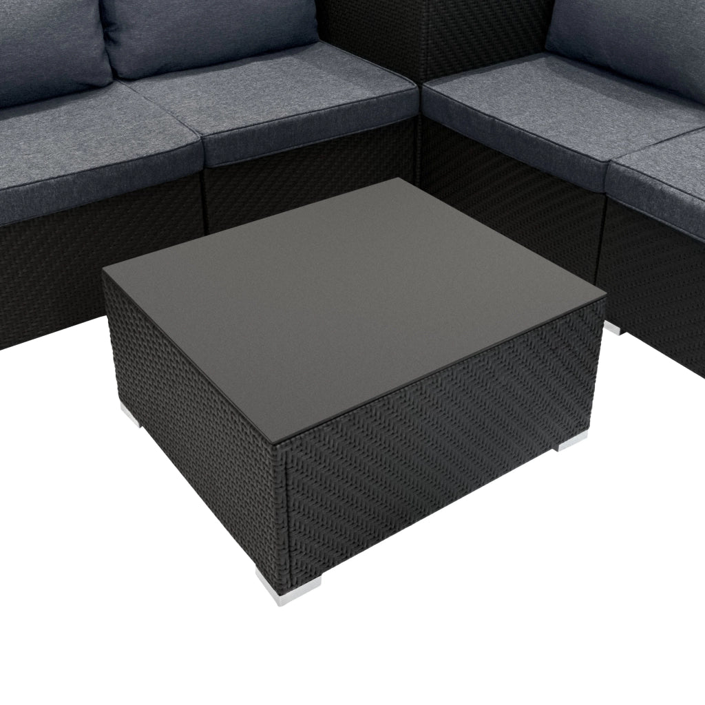 Set Divani Rattan Nero 6 Pezzi con Cuscini, Tavolino e Baule 250L
