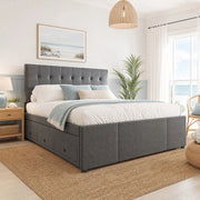 DESMIU Letto con cassetti 140 × 200 cm 2 posti con 3 cassetti e letto estraibile, testiera regolabile, senza materasso, grigio